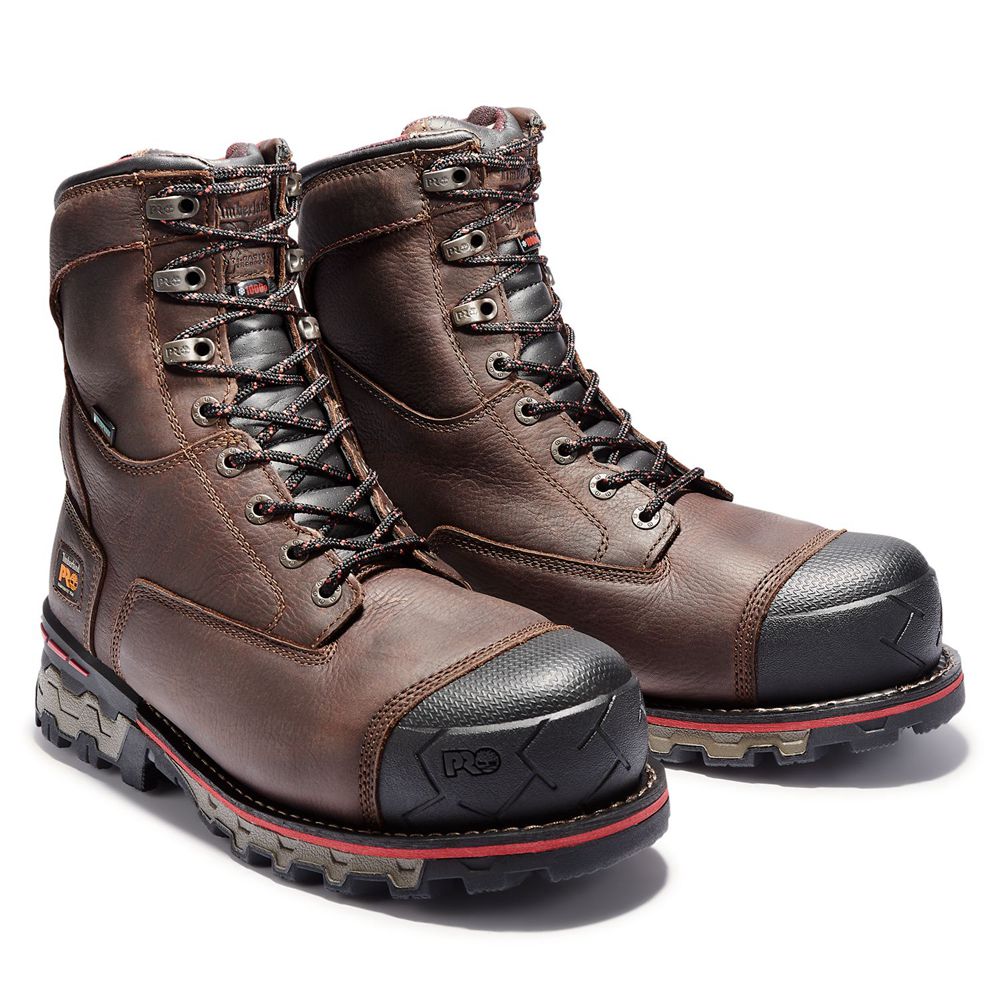 Timberland Μποτακια Εργασίας Ανδρικα Καφε - Pro® Boondock 8\" Comp Toe - Greece 0536129-QP